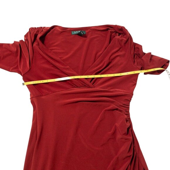 Ralph Lauren Red Ruched Midi Dress With Surplice Neckline SZ 10 M Dinner Party - Picture 5 of 9